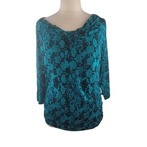 Lane Bryant Teal Animal Print Cowl Neck Top